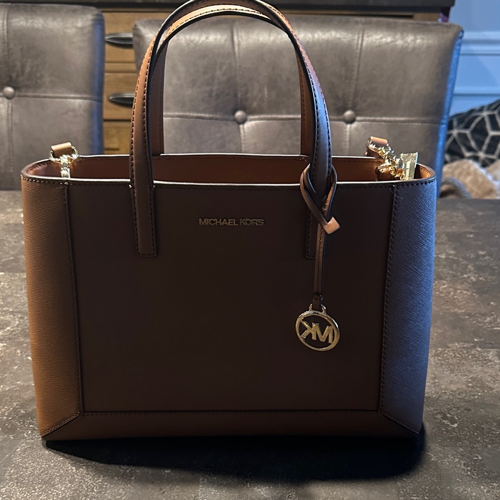 Michael Kors Dark Brown Satchel with Gold Accents